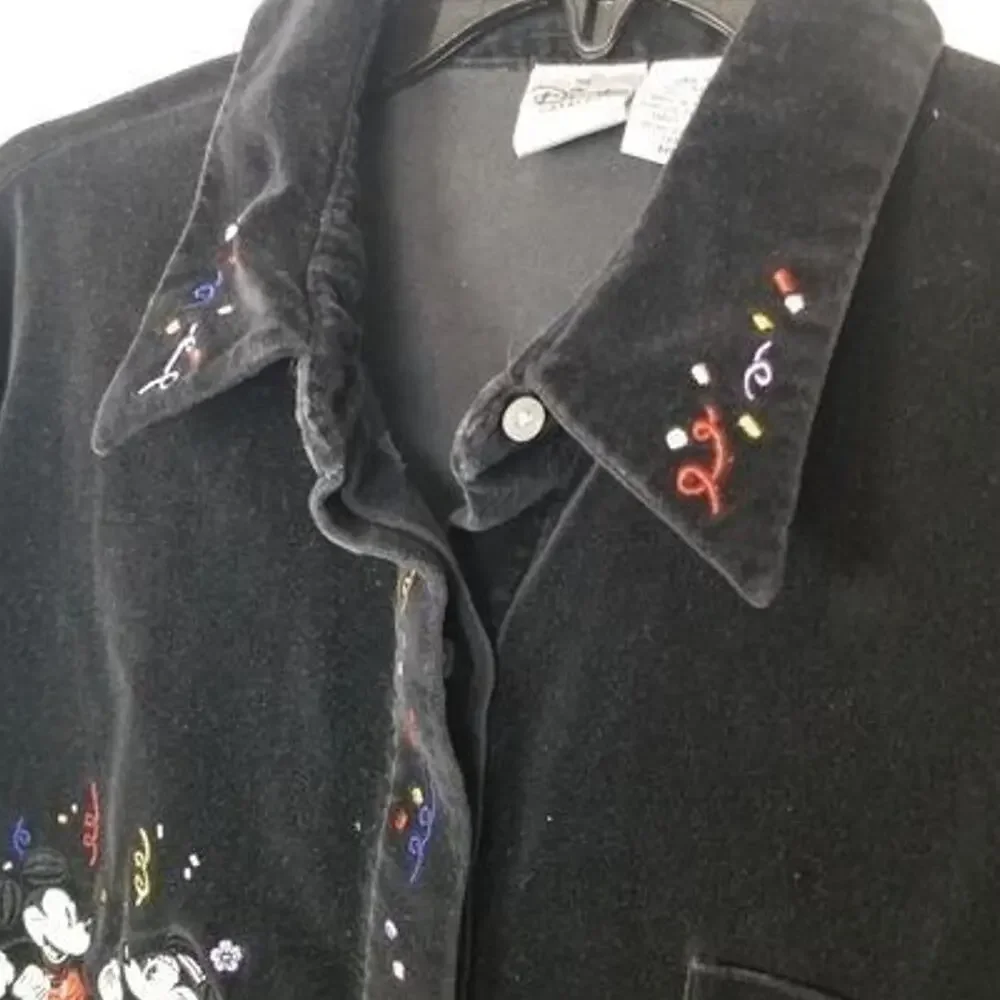 Vintage The Disney Catalog Womens Velvet Button Shirt Size M Mickey Minnie 90s